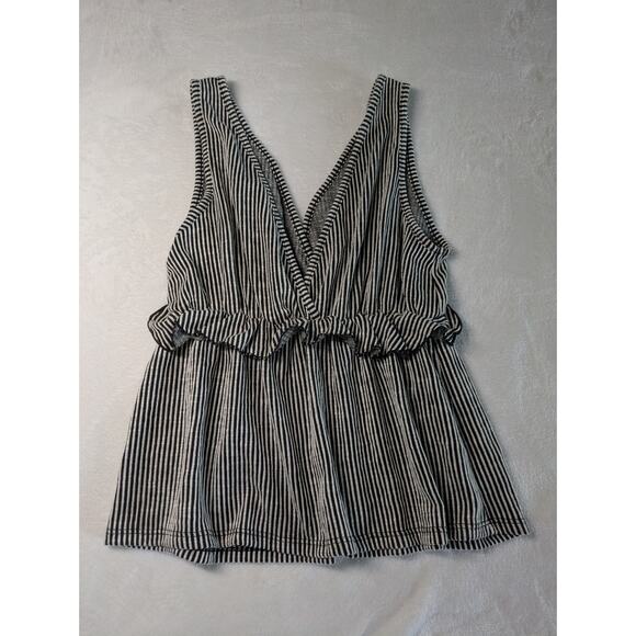 Caution To The Wind Womens Medium Sleeveless‎ Striped Peplum Top Black/White - Picture 2 of 6